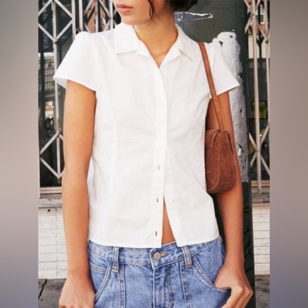 Brandy Melville John Galt white button up collar shirt tie back